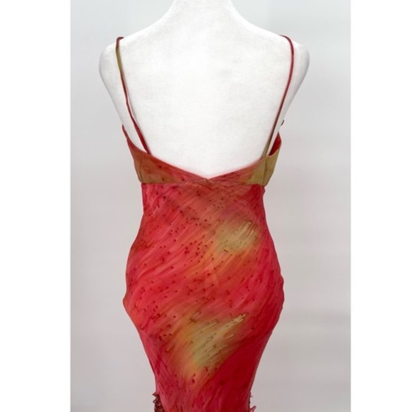 Vintage 90s Y2K 100% Silk Beaded Dress Vintage Silk Dress Prom Fairy Watercolor - Picture 7 of 16